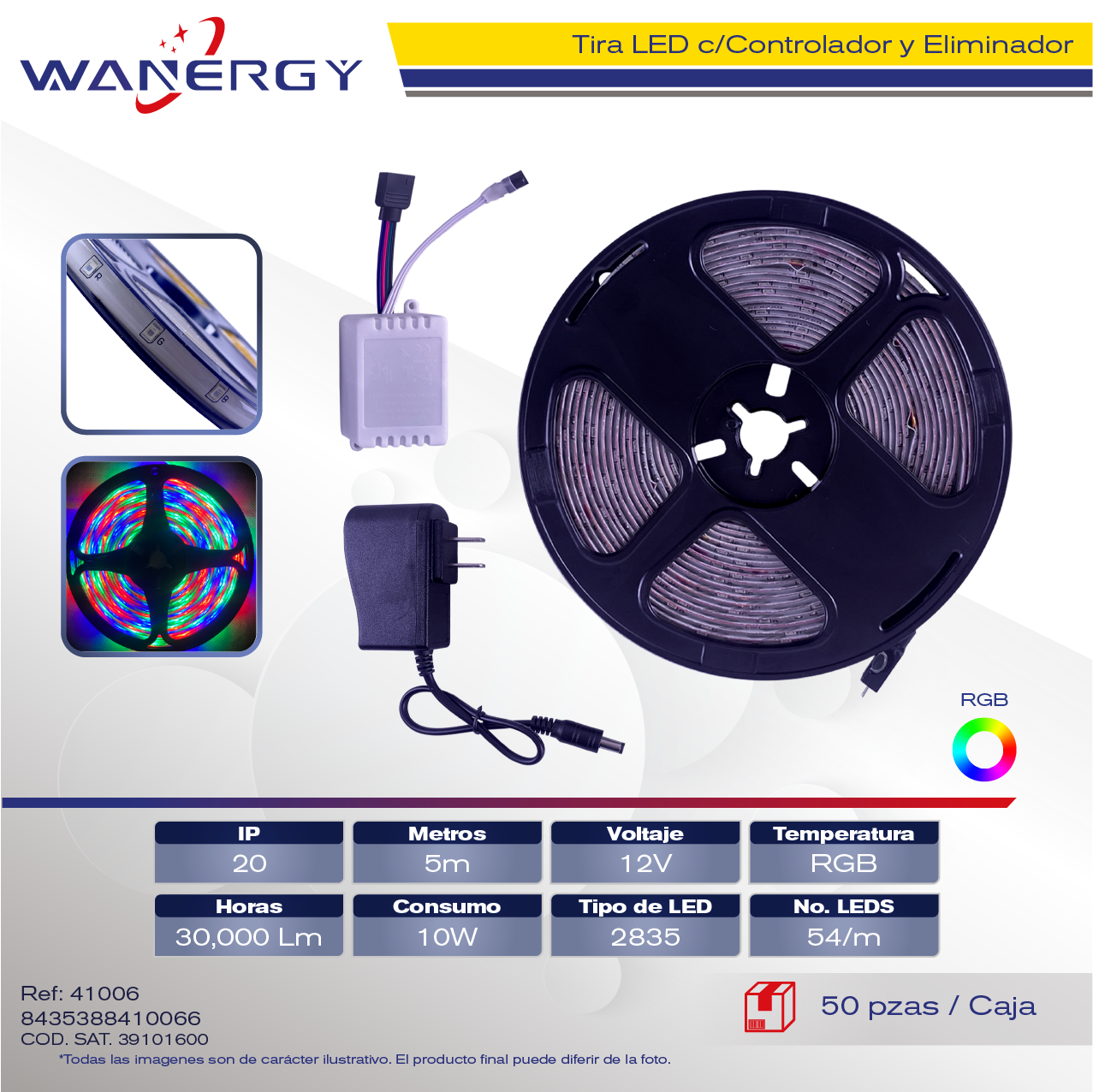 TIRA LED 12V-2835-54LED 5M C/CONTROLADOR C/ELIMINADOR COMPLETO
