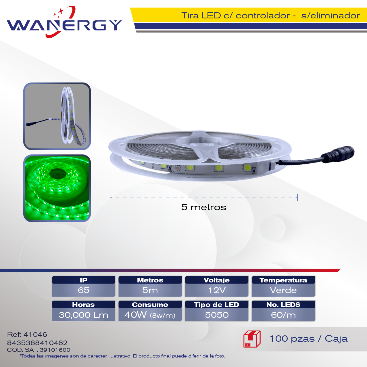 TIRA LED 12V-5050-60LED 5M C/CONTROLADOR SIN/ELIMINADOR