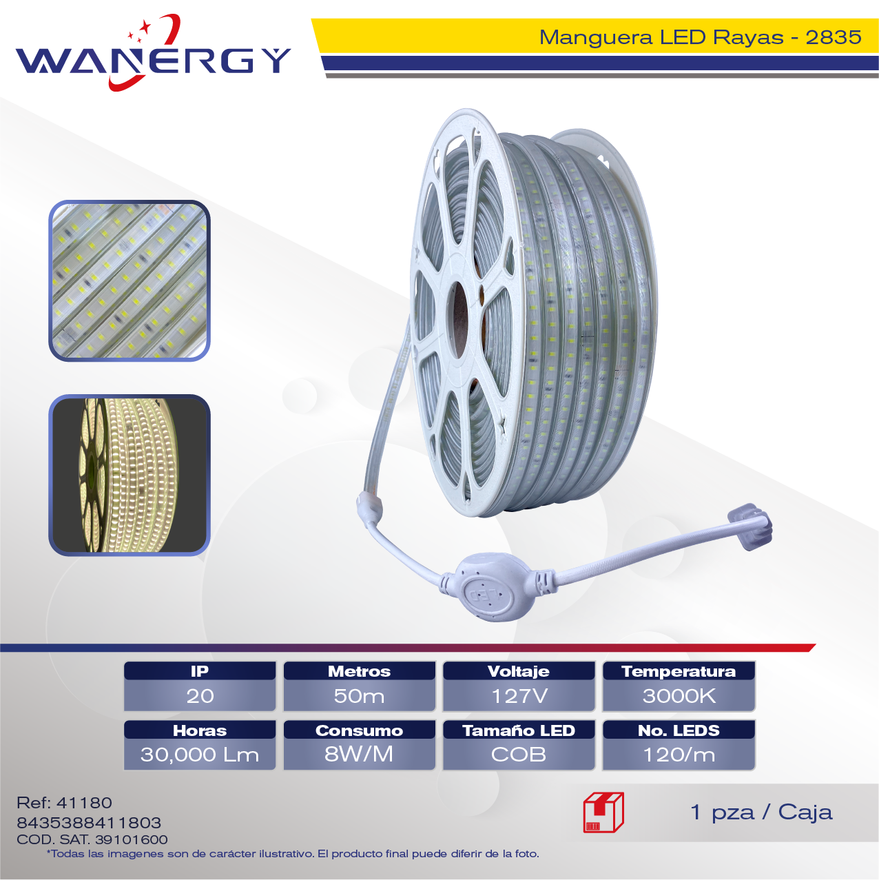 MANGUERA LED RAYAS,2835- 120D 127V 8MM/CONECTOR