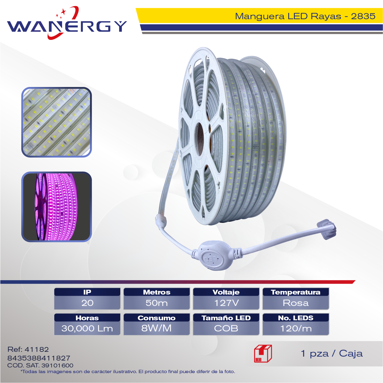 MANGUERA LED RAYAS,2835- 120D 127V 8MM/CONECTOR