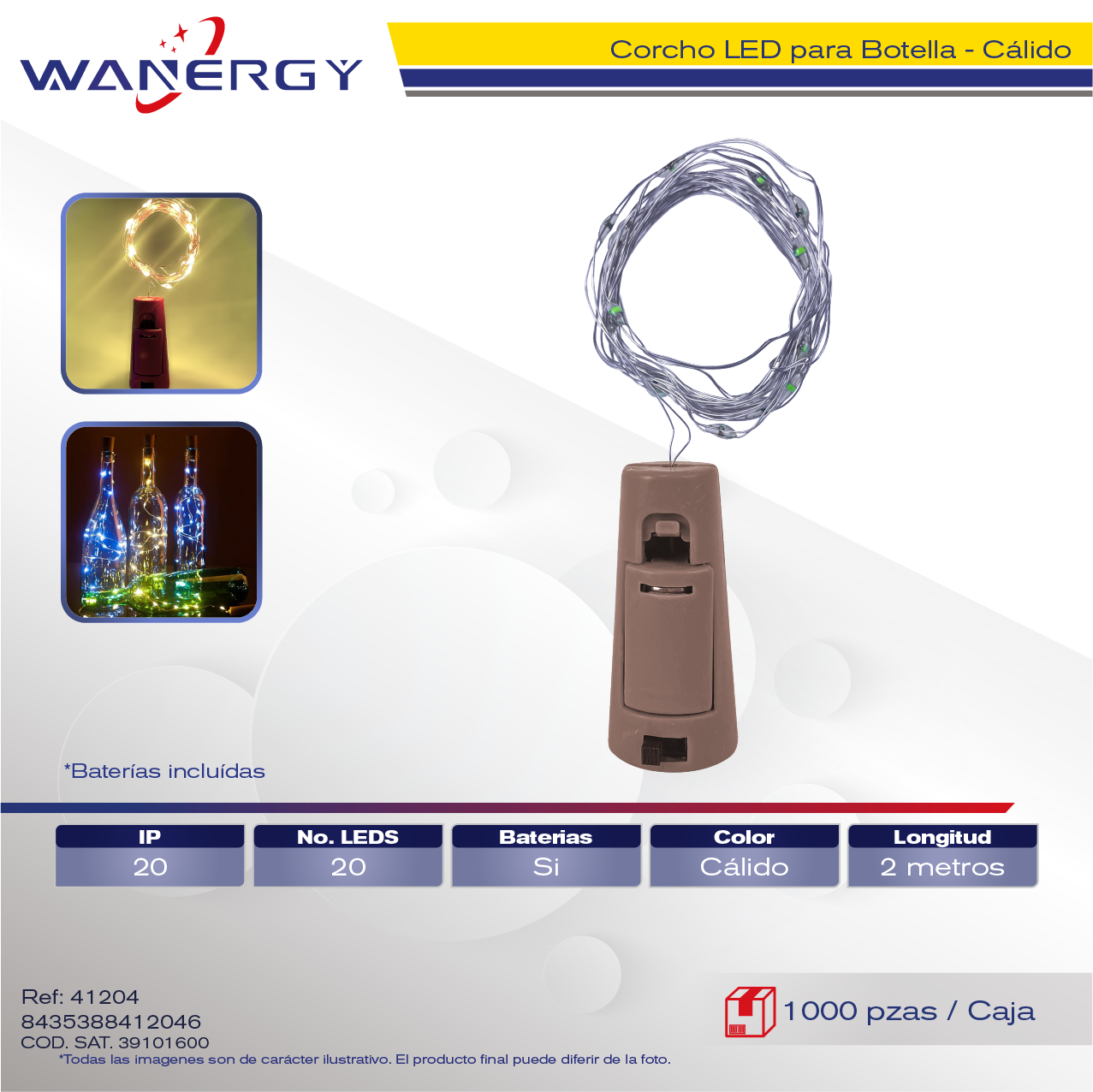 CORCHO LED PARA BOTELLA 20LED 2M