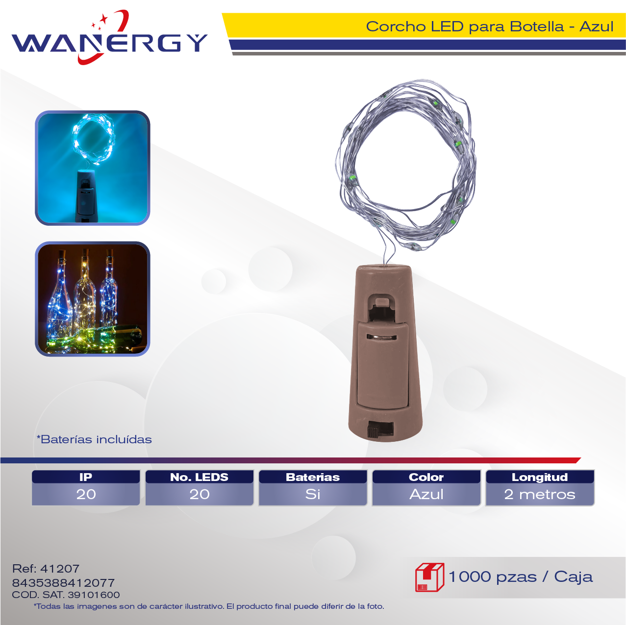 CORCHO LED PARA BOTELLA 20LED 2M