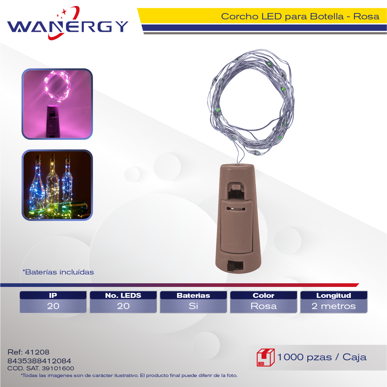 CORCHO LED PARA BOTELLA 20LED 2M