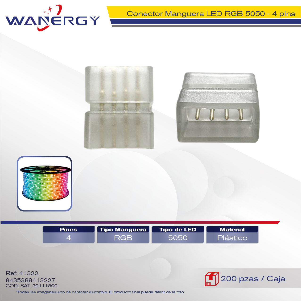 "CONECTOR DE MANGUERA LED 5050/60D RGB 4 PIN"