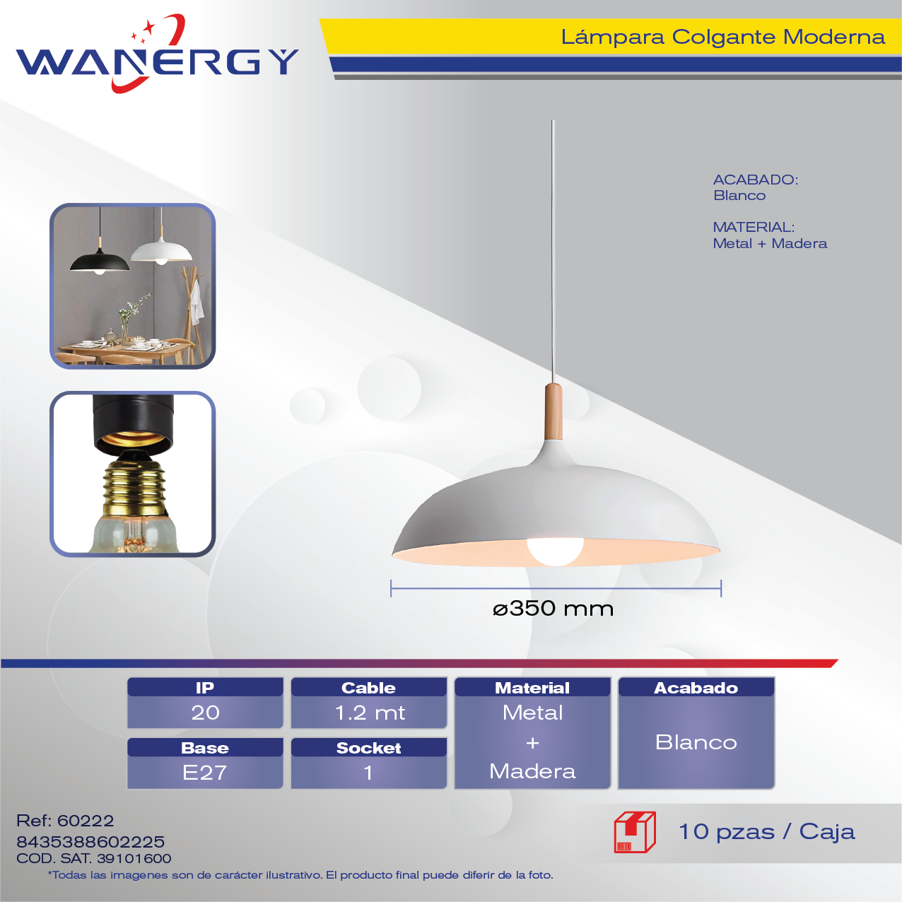 LAMPARA COLGANTE METARICO DECORATIVO MODERNO BLANCO