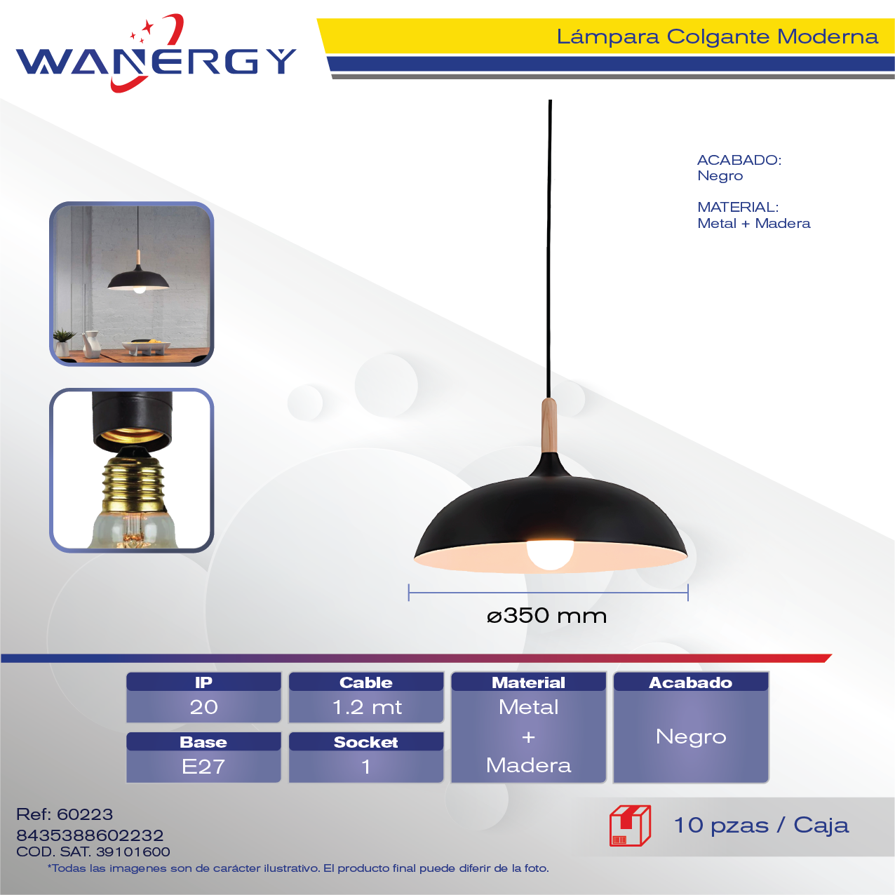 LAMPARA COLGANTE METARICO DECORATIVO MODERNO NEGRO MATE