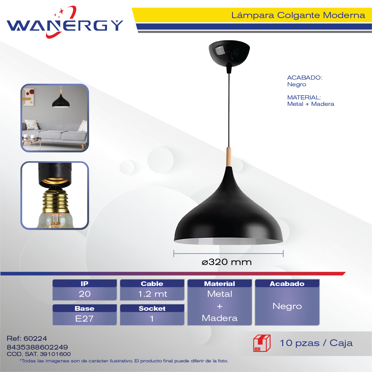 LAMPARA COLGANTE METARICO DECORATIVO MODERNO NEGRO MATE