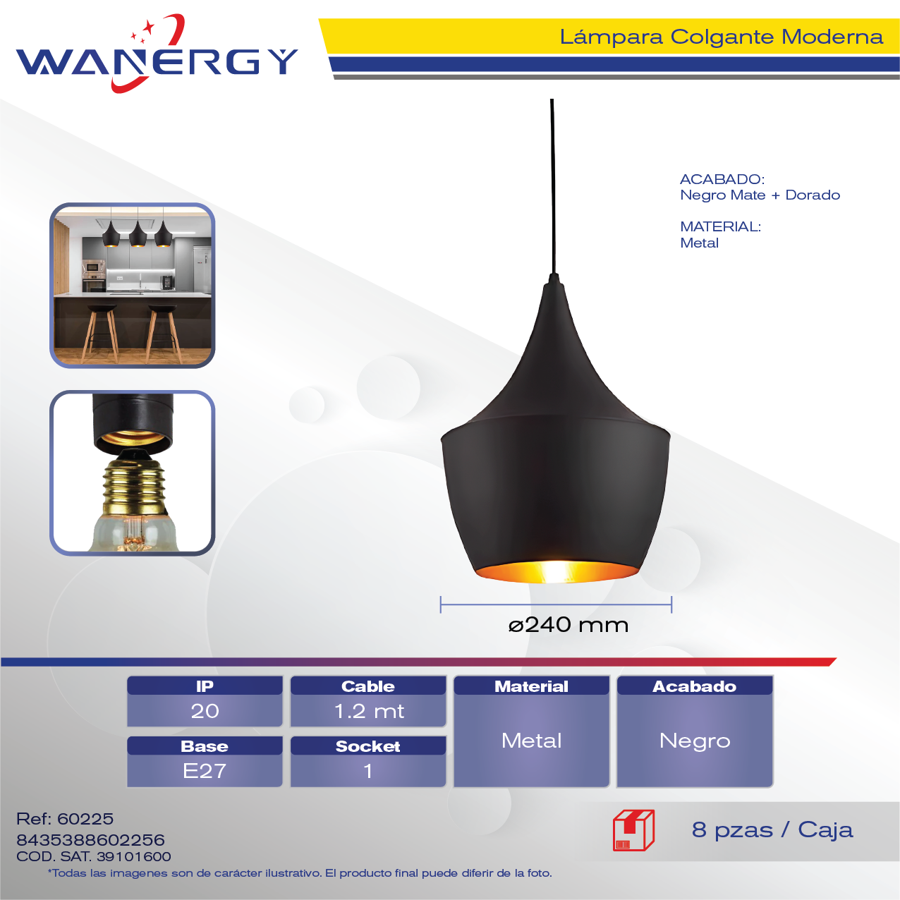 LAMPARA COLGANTE METARICO DECORATIVO MODERNO NEGRO MATE