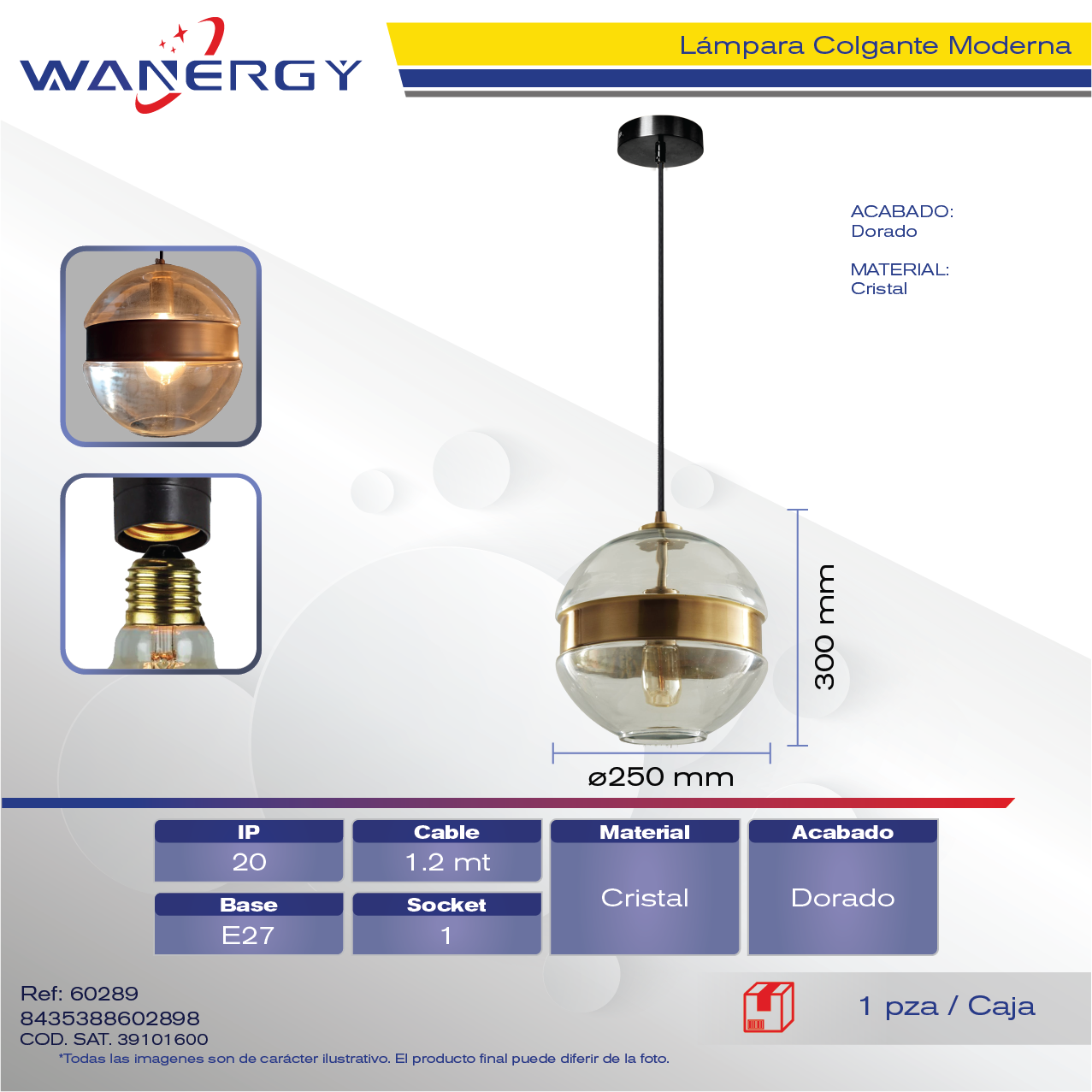 LAMPARA COLGANTE DECORATIVO MODERNO CRISTAL DORADO