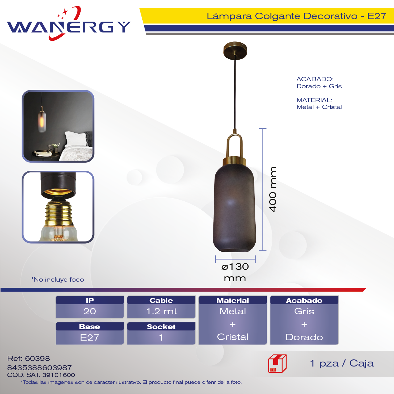 LAMPARA COLGANTE DECORATIVO MODERNO METALICO Y CRISTAL GRIS CROMO