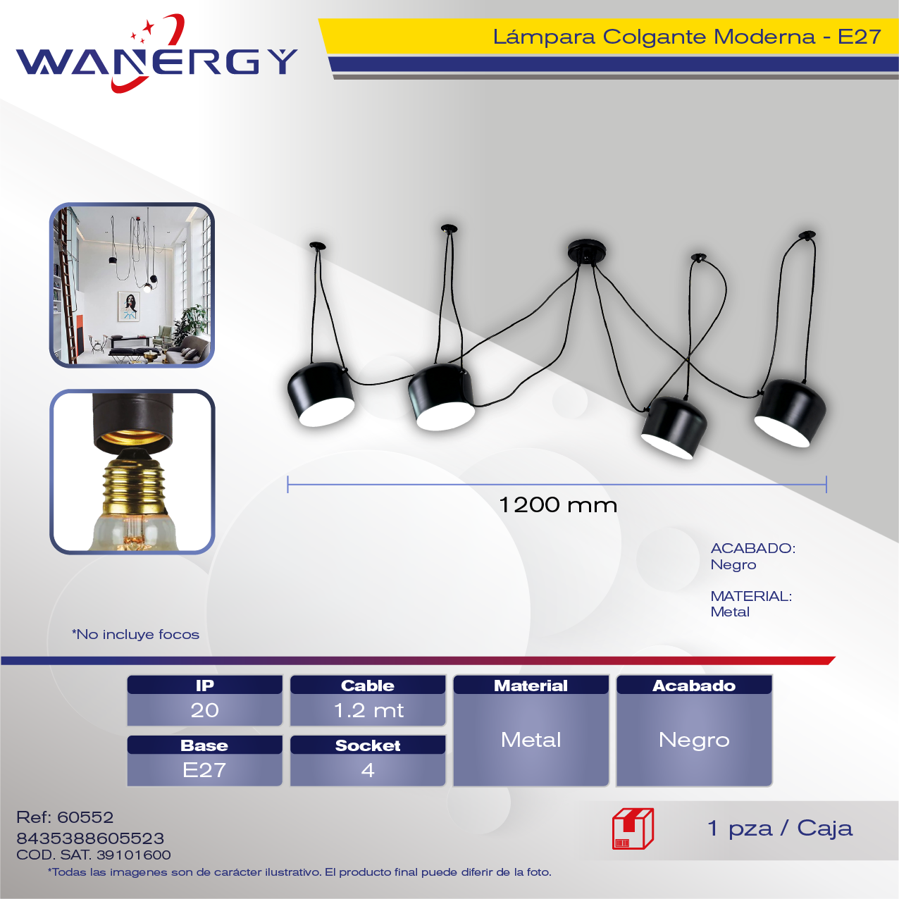 "CANDELABRO DE TECHO 4 ESFERAS METALICO"