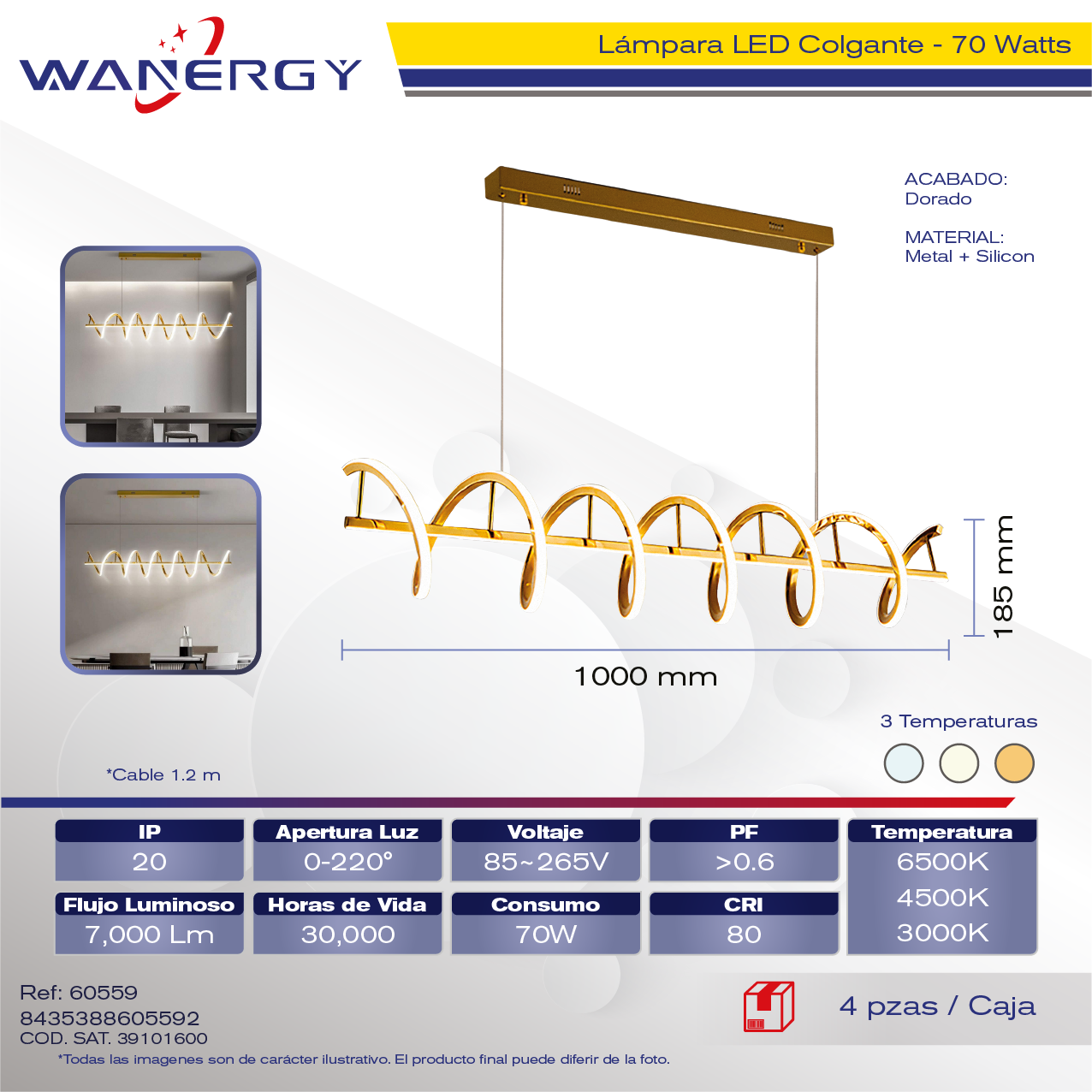 CANDELABRO DE TECHO METALICO Y SILICON TRES TEMPERATURAS