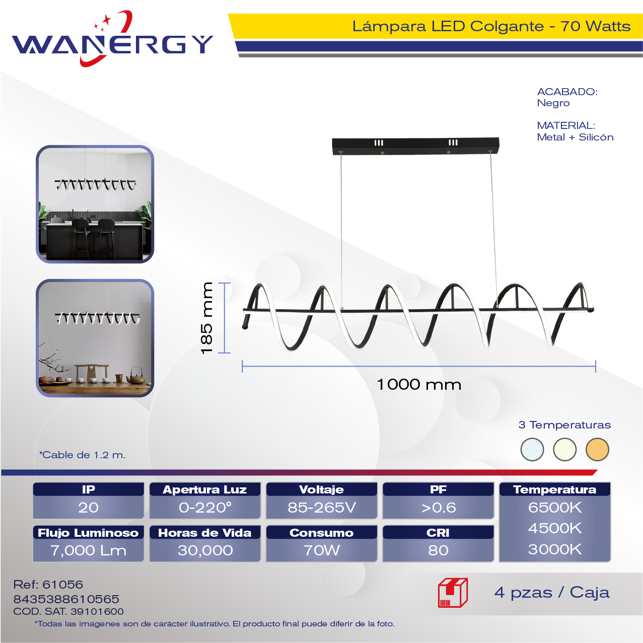 "LAMPARA COLGANTE DECORATIVO MODERNO METALICO NEGRO Y MICA SILICON TRES TEMPERATURAS"