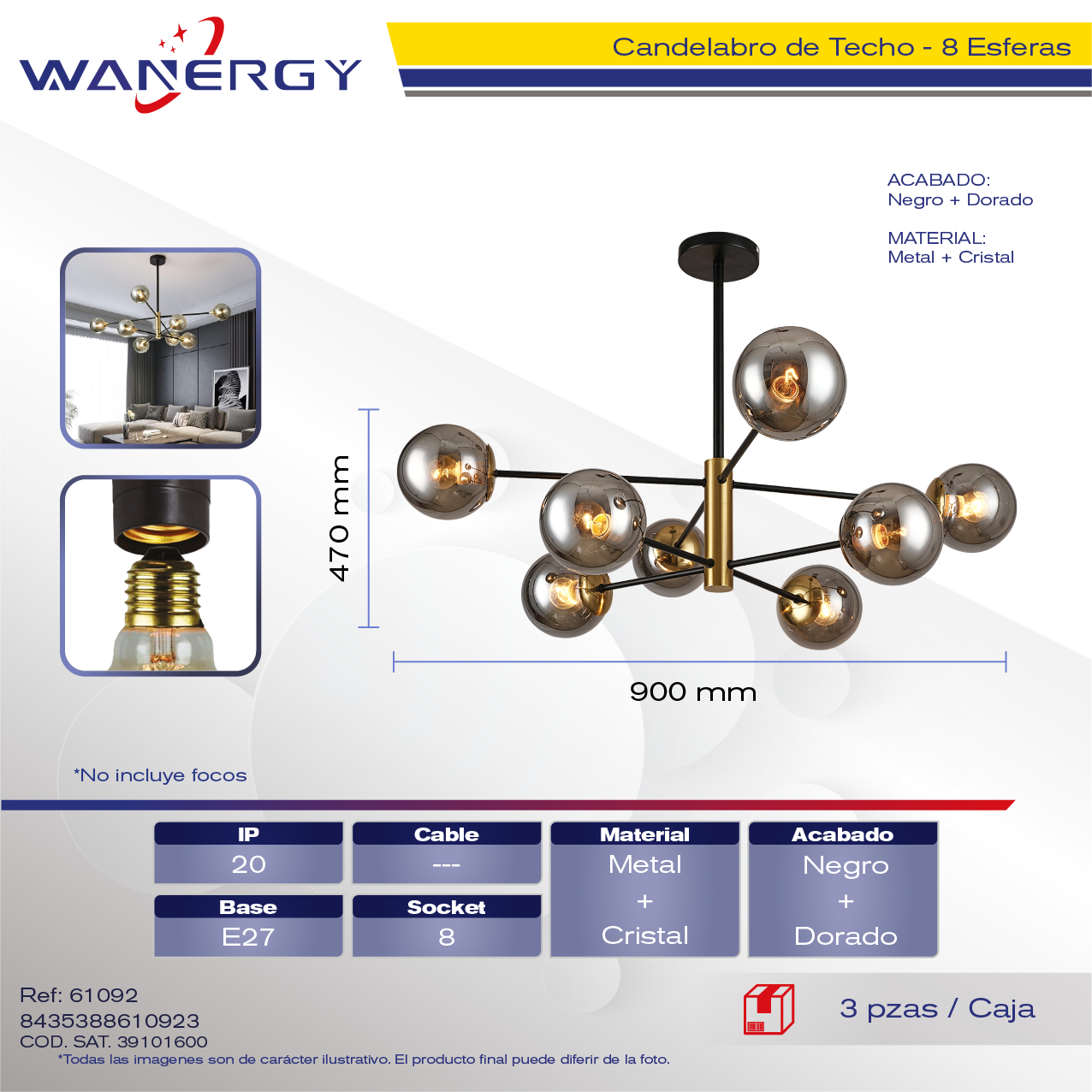 "CANDELABRO DE TECHO 8 ESFERAS"