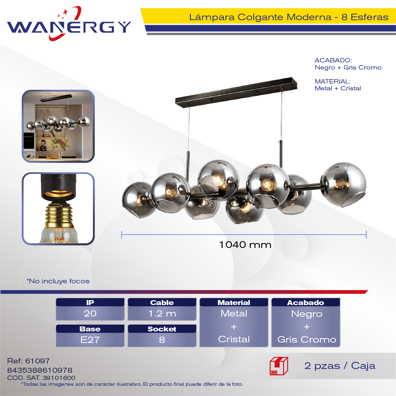 "CANDELABRO DE TECHO 8 ESFERAS"