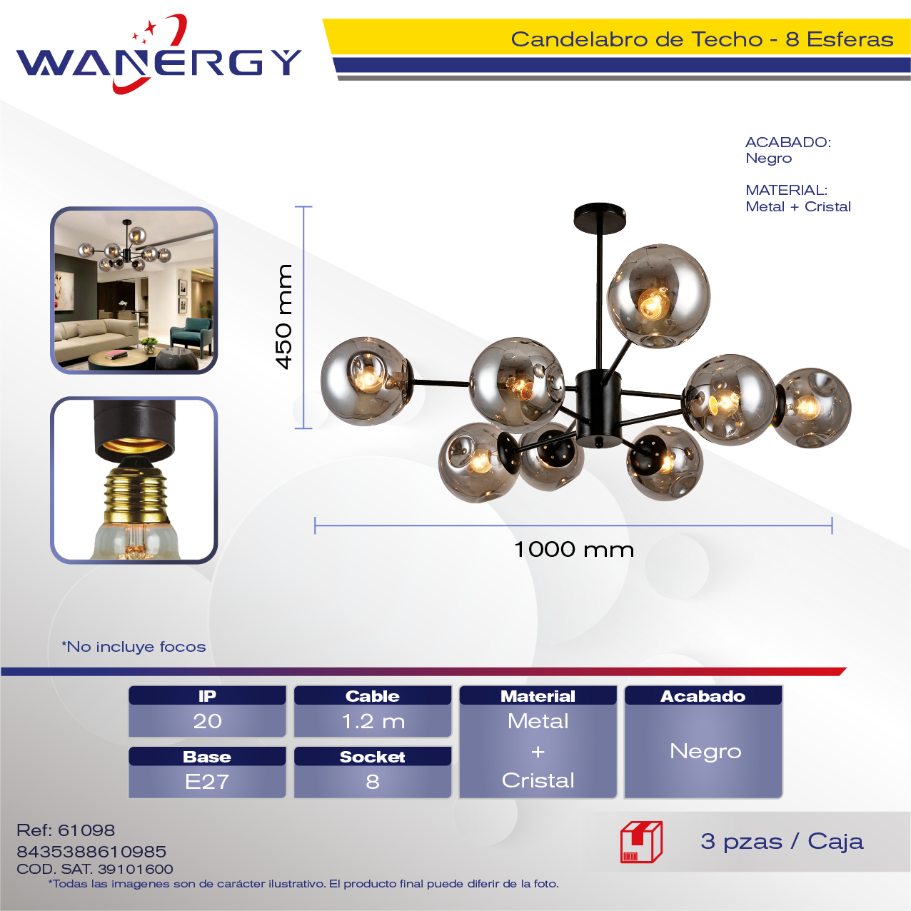 "CANDELABRO DE TECHO 8 ESFERAS"