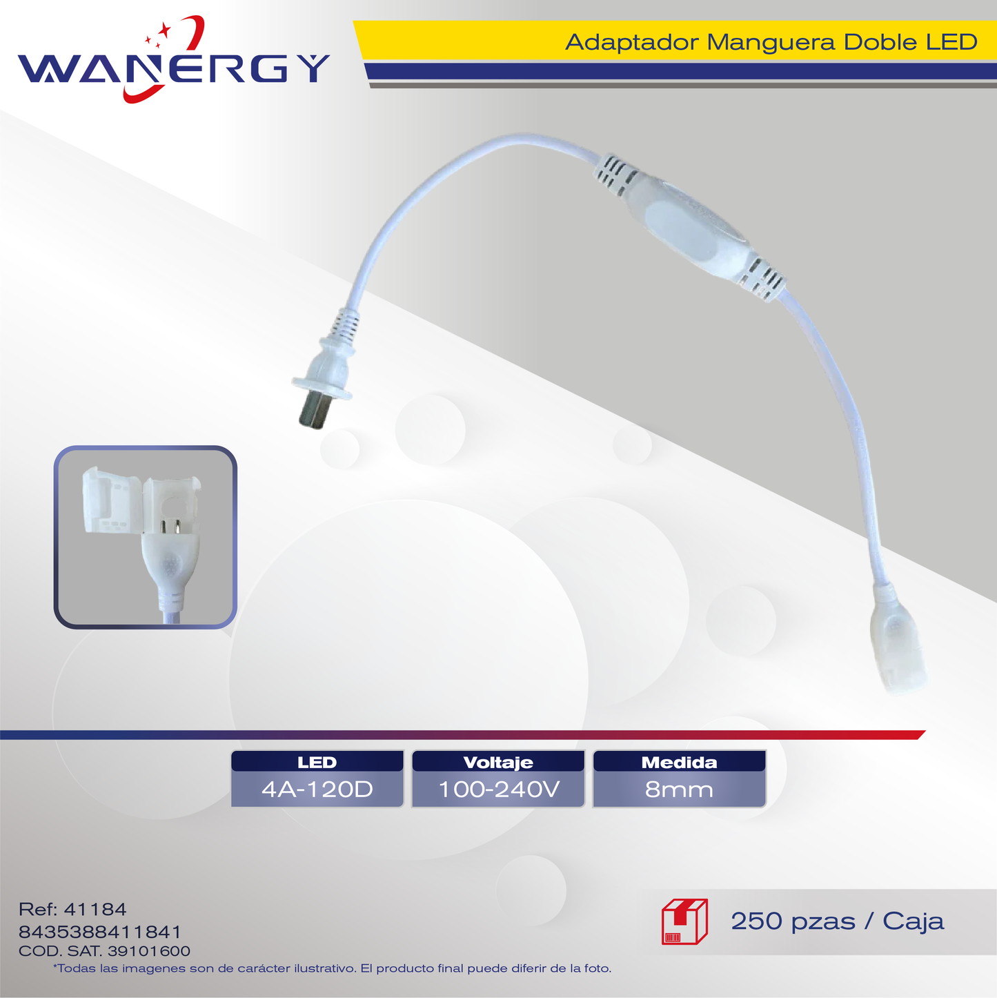 ADAPTADOR MANGUERA DOBLE LED 4A 120D,8MM