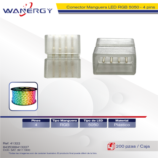 "CONECTOR DE MANGUERA LED 5050/60D RGB  4 PIN"