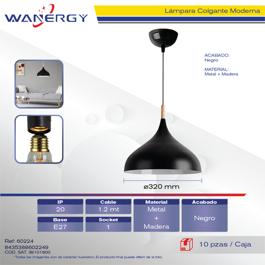 LAMPARA COLGANTE METARICO  DECORATIVO MODERNO NEGRO MATE