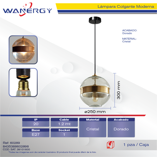 LAMPARA COLGANTE DECORATIVO MODERNO CRISTAL DORADO