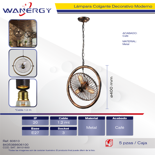 LAMPARA COLGANTE DECORATIVO MODERNO METALICO