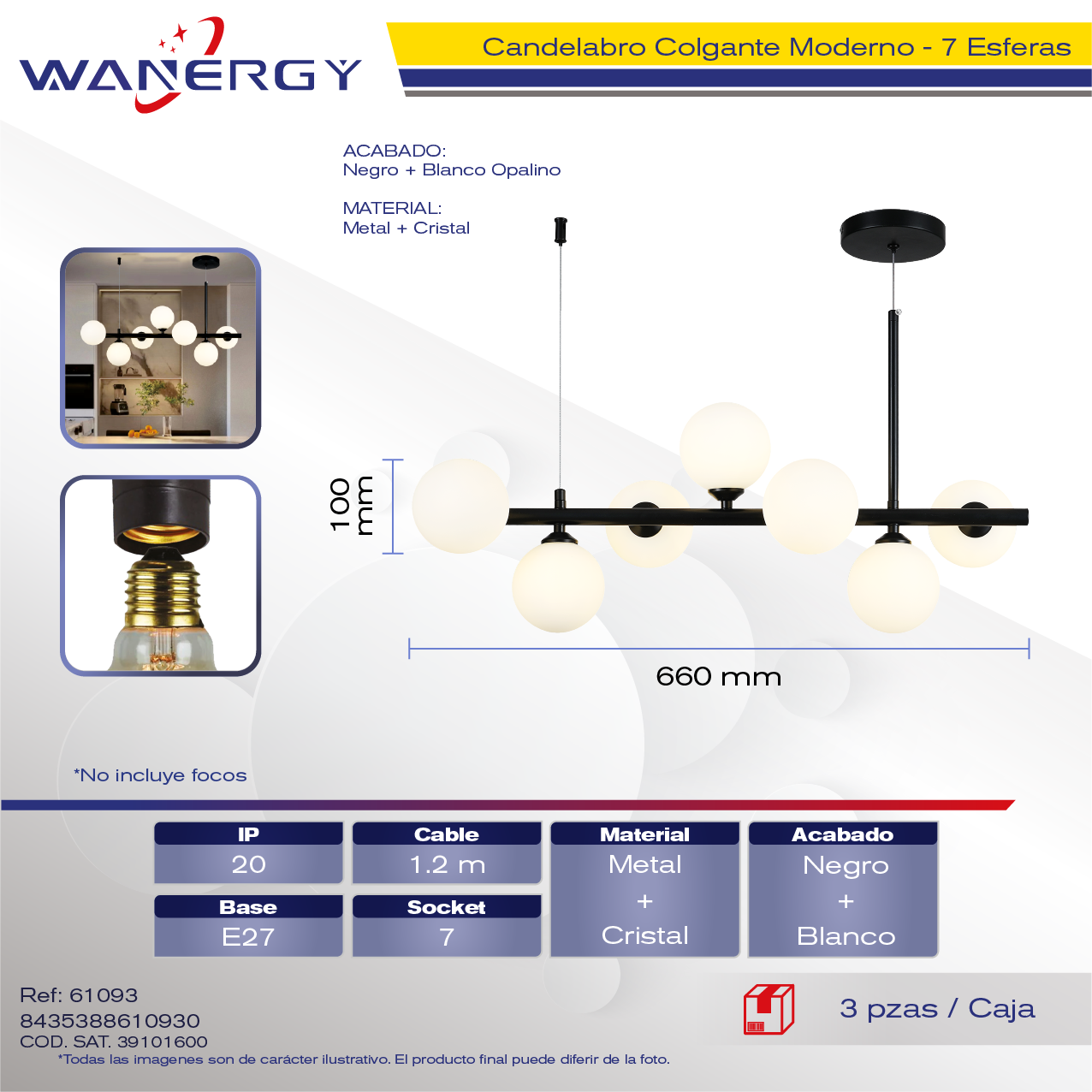 "CANDELABRO DE TECHO 7 ESFERAS"