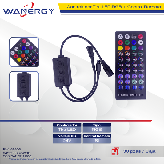 CONTROLADOR TIRA LED 24V RGB C/REMOTE