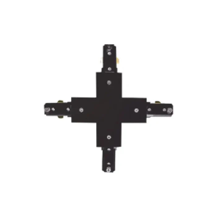 Conector de policarbonato para riel de 3 vías tipo X acabado color negro