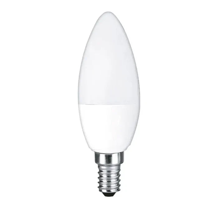 Lámpara tipo vela LED 4W base E14 luz blanca 6 500K óptica opalina