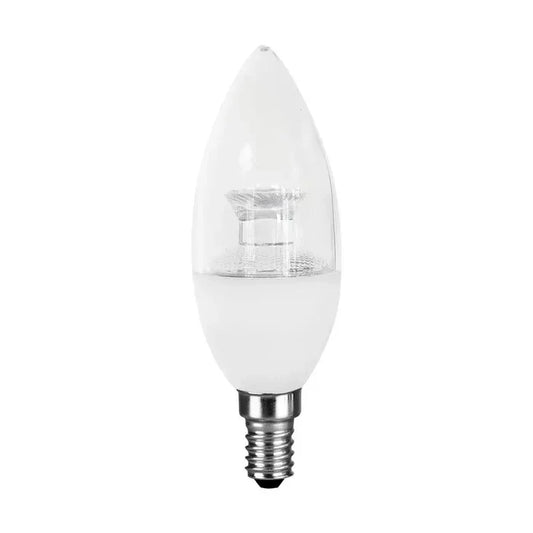 Lámpara decorativa tipo vela de LED 4W base E14 luz cálida 3000K óptica transparente